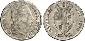 Franz II. (I.), 1792-1835. 30 Soldi 1800, Mailand.
Her. 620 kl. Rdf., ss