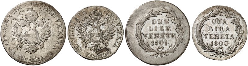 Franz II. (I.), 1792-1835. Lot von 2 Stück: 1 Lira 1800, 2 Lire 1801, Venedig.
...