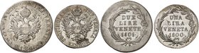 Franz II. (I.), 1792-1835. Lot von 2 Stück: 1 Lira 1800, 2 Lire 1801, Venedig.
Her. 579, 575 ss - vz, überprägt, ss
