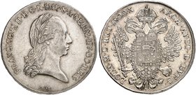 Franz II. (I.), 1792-1835. Taler 1800, Wien.
Dav. 3, Voglh. 306 / I, Her. 271 RR ! kl. Sfr., ss+