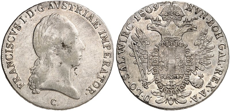 Franz II. (I.), 1792-1835. 1/2 Taler 1809, Prag.
Her. 395 min. Hksp., ss