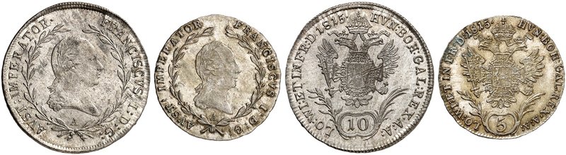 Franz II. (I.), 1792-1835. Lot von 2 Stück: 5, 10 Kreuzer 1815, Wien.
Her. 914,...