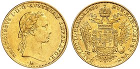 Franz II. (I.), 1792-1835. 1/2 Sovrano 1835, Mailand.
Friedb. 741e, Her. 257, Schlumb. 244 Gold ss+