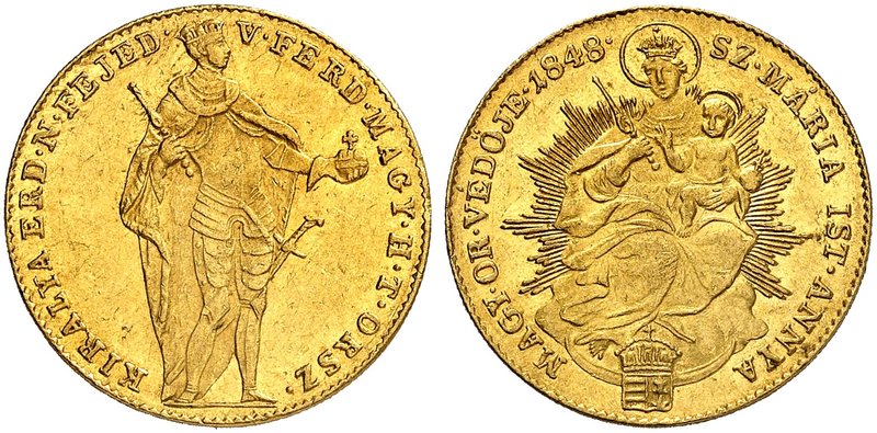 Ferdinand I., 1835-1848. Dukat 1848, Kremnitz, mit Königstitel Ferdinand V.
Fri...