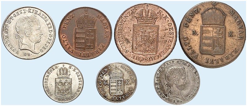 Revolution, 1848-1849. Lot von 7 Stück: 1, 10, 20 Kreuzer 1848, Kremnitz, 2, 6 K...