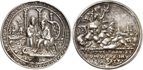 BÖHMEN. Medaille. Silbergußmedaille o. J. (von W. Milicz, 36,8 mm), auf die Vergänglichkeit. Krösus und Solon in Säulenhalle / Liegender Knabe auf Tot...