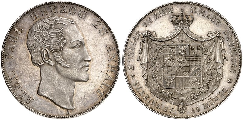 ANHALT - BERNBURG. Alexander Carl, 1834-1863. Doppeltaler 1845 A.
Thun 4, AKS 1...