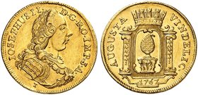 AUGSBURG. Dukat 1767, mit Brustbild und Titel Joseph II.
Friedb. 109, Forster 673 Gold kl. Kr., ss - vz