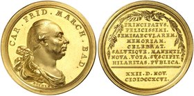 BADEN - DURLACH. Karl Friedrich, 1738-1811. Goldmedaille zu 10 Dukaten 1796 (1798, von J. M. Bückle, 40,2 mm, 37,1 g, vermutlich Rheingold), auf sein ...