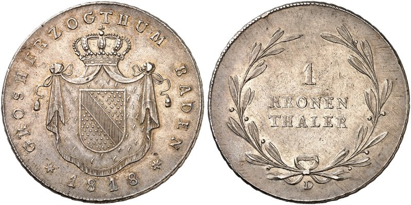 BADEN - DURLACH. Karl Ludwig Friedrich, 1811-1818. Kronentaler 1818.
Thun 15, A...