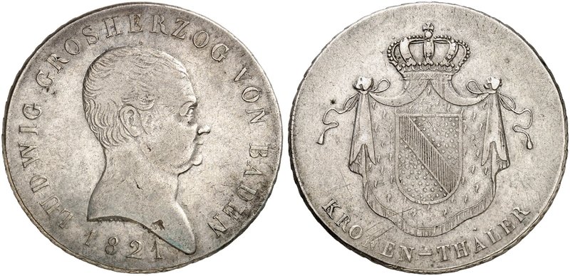 BADEN - DURLACH. Ludwig I., 1818-1830. Kronentaler 1821.
Thun 16, AKS 52, J. 24...