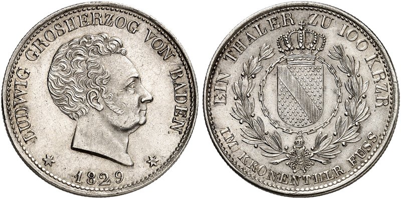 BADEN - DURLACH. Ludwig I., 1818-1830. Taler zu 100 Kreuzer 1829.
Thun 18, AKS ...