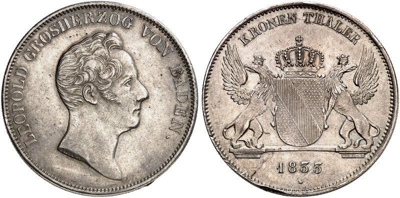 BADEN - DURLACH. Karl Leopold Friedrich, 1830-1852. Kronentaler 1833, mit Stern ...