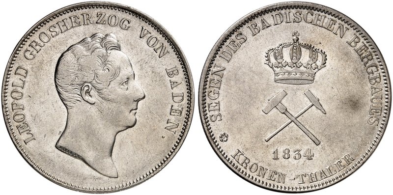 BADEN - DURLACH. Karl Leopold Friedrich, 1830-1852. Ausbeutekronentaler 1834.
T...
