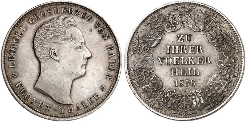 BADEN - DURLACH. Karl Leopold Friedrich, 1830-1852. Kronentaler 1836, "ZU IHRER ...