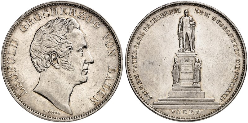 BADEN - DURLACH. Karl Leopold Friedrich, 1830-1852. Doppeltaler 1844, "CARL FRIE...