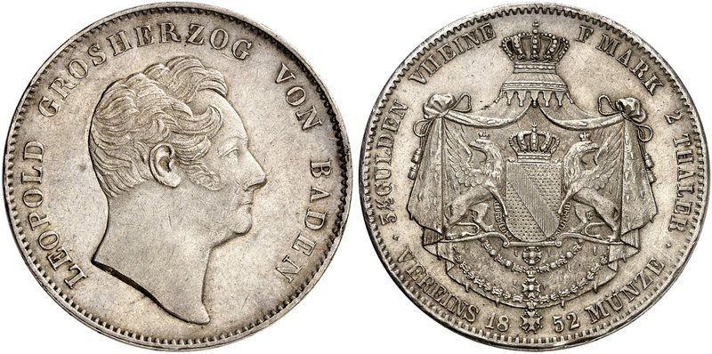 BADEN - DURLACH. Karl Leopold Friedrich, 1830-1852. Doppeltaler 1852.
Thun 26, ...