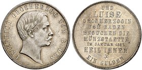 BADEN - DURLACH. Friedrich I., als Großherzog, 1856-1907. 1 Gedenkgulden 1857, "MÜNZBESUCH".
AKS 135, J. 77 winz. Rdf., vz