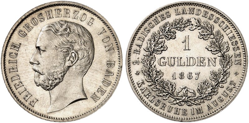 BADEN - DURLACH. Friedrich I., als Großherzog, 1856-1907. 1 Gedenkgulden 1867, "...