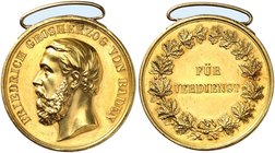 BADEN - DURLACH. Friedrich I., als Großherzog, 1856-1907. Tragbare, goldene Verdienstmedaille o. J. (1882-1908, unsigniert, von Chr. Schnitzspahn, 32,...