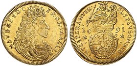 BAYERN. Maximilian II. Emanuel, 1679-1726. Goldgulden 1691.
Friedb. 220, Witt. 1625, Hahn 200 Gold, Prachtexemplar, RR ! vz - St