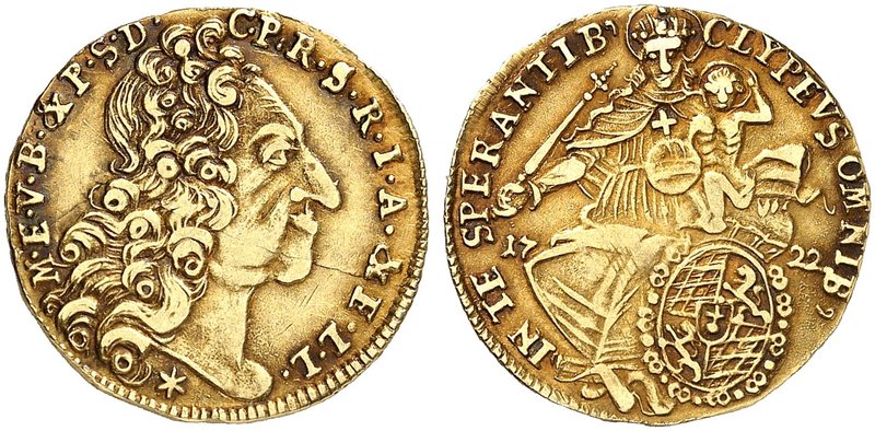 BAYERN. Maximilian II. Emanuel, 1679-1726. 1/2 Max d'or 1722.
Friedb. 227, Witt...