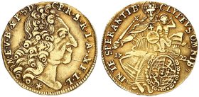 BAYERN. Maximilian II. Emanuel, 1679-1726. 1/2 Max d'or 1722.
Friedb. 227, Witt. 1641 Var., Hahn 204 Gold ss