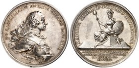BAYERN. Maximilian III. Joseph, 1745-1777. Silbermedaille 1759 (von F. A. Schega, 62,0 mm), auf die Stiftung der Akademie der Wissen­schaften. Brustbi...