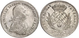 BAYERN. Maximilian IV. (I.) Joseph, 1799-1825. Konventionstaler 1803, mit Mmz. C. D.
Thun 37, Dav. 545, AKS 8 min. justiert, ss