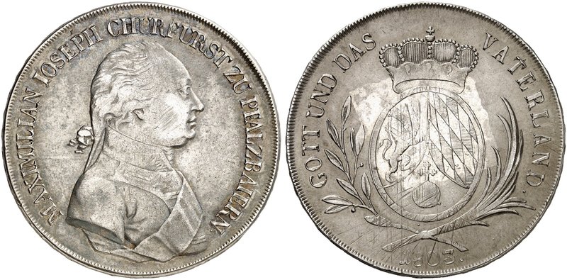 BAYERN. Maximilian IV. (I.) Joseph, 1799-1825. Konventionstaler 1803.
Thun 38, ...