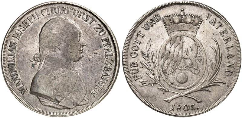 BAYERN. Maximilian IV. (I.) Joseph, 1799-1825. Konventionstaler 1805.
Thun 39, ...