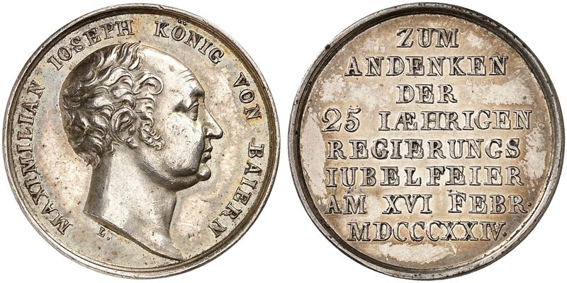 BAYERN. Maximilian IV. (I.) Joseph, 1799-1825. Silbermedaille 1824 (von J. Losch...
