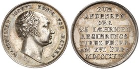 BAYERN. Maximilian IV. (I.) Joseph, 1799-1825. Silbermedaille 1824 (von J. Losch, 26,3 mm), auf sein 25-jähriges Regierungsjubiläum. Büste / Schrift....
