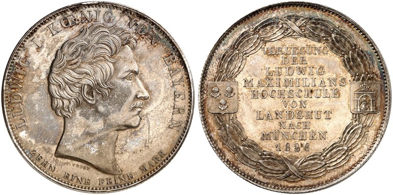 BAYERN. Ludwig I., 1825-1848. Geschichstaler 1826, "LUDWIG MAXIMILIANS HOCHSCHUL...