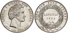 BAYERN. Ludwig I., 1825-1848. Geschichtstaler 1834, "LANDTAG".
Thun 63, AKS 130, J. 45 vz
