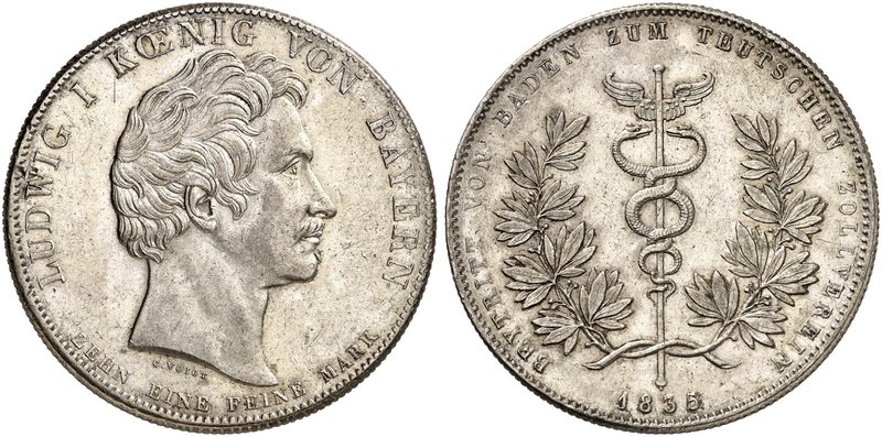 BAYERN. Ludwig I., 1825-1848. Geschichtstaler 1835, "ZOLLVEREIN".
Thun 65, AKS ...