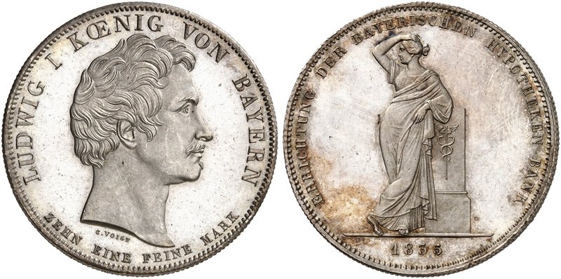 BAYERN. Ludwig I., 1825-1848. Geschichtstaler 1835, "BAYERISCHE HYPOTHEKEN-BANK"...