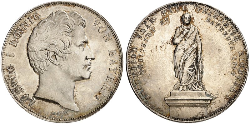 BAYERN. Ludwig I., 1825-1848. Geschichtsdoppeltaler 1841, "STANDBILD JEAN PAUL F...