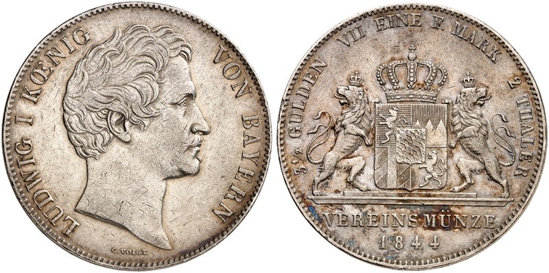 BAYERN. Ludwig I., 1825-1848. Doppeltaler 1844.
Thun 74, AKS 74, J. 65 ss