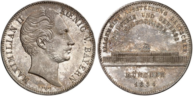 BAYERN. Maximilian II. Joseph, 1848-1864. Geschichtsdoppeltaler 1854, "INDUSTRIE...