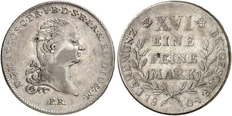BERG. Maximilian Joseph, Kurfürst von Bayern, 1799-1806. Taler 1804.
Thun 108, ...