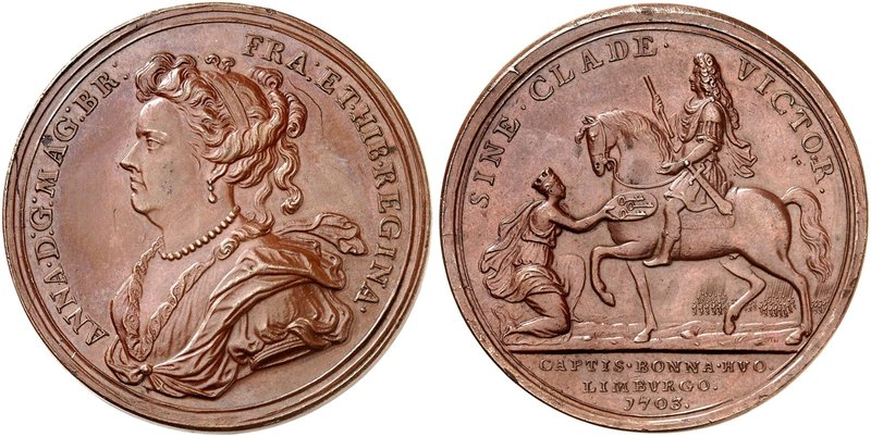 BONN. - Stadt. Eroberung 1703. Bronzemedaille 1703 (von J. Croker, 42,1 mm), auf...