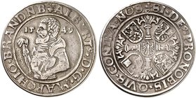 BRANDENBURG - FRANKEN. Albrecht, "der Jüngere", 1543-1557. 1/2 Taler 1549, Erlangen.
v. Schr. 769, Slg. Wilm. 478 RR ! ss