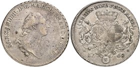 BRANDENBURG - ANSBACH. Christian Friedrich Karl Alexander, 1757-1791. Konventionstaler 1768, Schwabach.
Dav. 1998, Slg. Wilm. 1084, Frank - kl. Sfr.,...