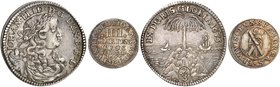BRAUNSCHWEIG - CALENBERG - HANNOVER. Johann Friedrich, 1665-1679. Lot von 2 Stück: 2/3 Palmbaumtaler 1675, Hannover, 4 Mariengroschen 1679, Clausthal,...