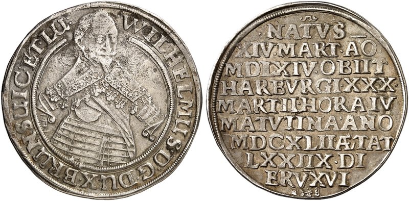 BRAUNSCHWEIG - HARBURG. Wilhelm, 1603-1642. Taler 1642, Zellerfeld, auf seinen T...