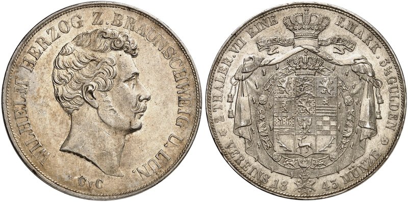 BRAUNSCHWEIG - WOLFENBÜTTEL. Wilhelm, 1831-1884. Doppeltaler 1843.
Thun 118, AK...