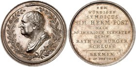 BREMEN. - Stadt. Silbermedaille 1803 (von F. W. Loos, 44,4 mm), auf das 50-jährige Dienstjubiläum des Syndikus Simon Hermann von Post. Brustbild n. li...
