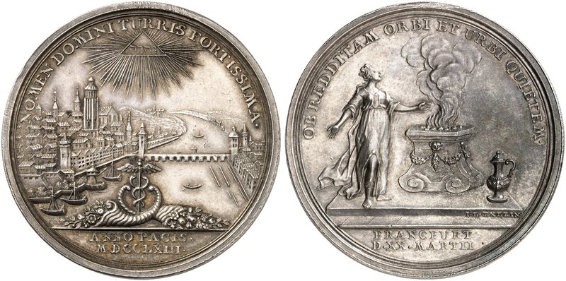 FRANKFURT. - Stadt. Silbermedaille 1763 (von J. L. Oexlein, 44,5 mm), auf den Fr...