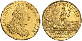 FRANKFURT. - Stadt. Dukat 1764, auf die Wahl von Joseph II. zum römischen König.
Friedb. 1013, J. u. F. 842a, Förschner 352.4 Gold f. vz